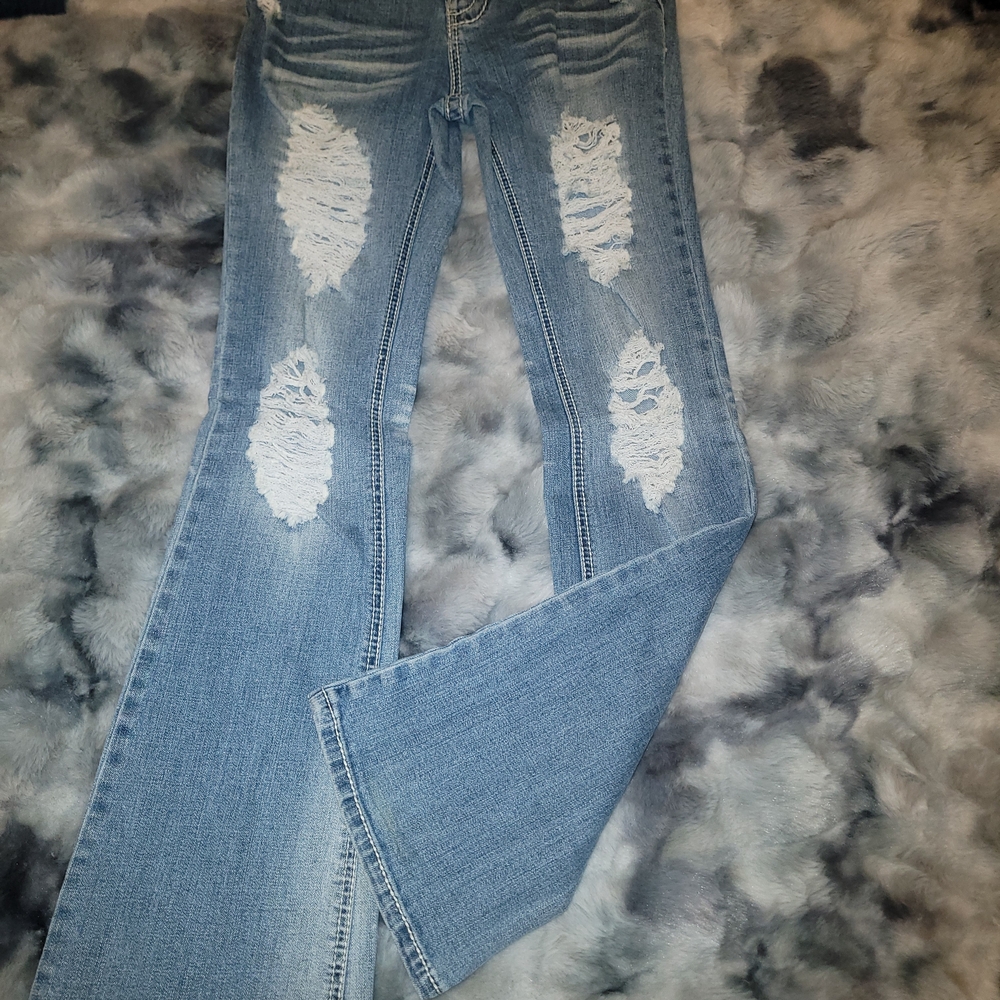Blue Asphalt Light Blue Distressed Flare Jeans